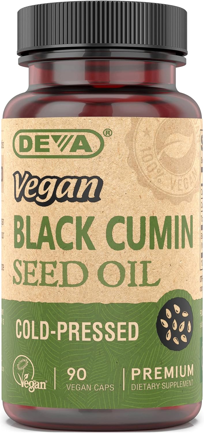DEVA Vegan Nutrition Black Cumin Seed Oil ColdPressed Unrefined 90 Vegan Capsules 1Pack