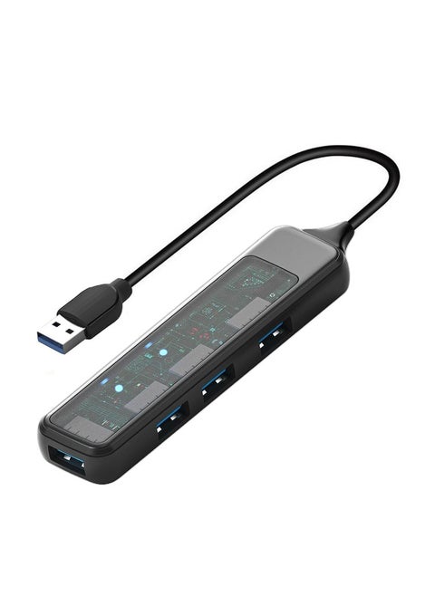 محور USB 3.0 شفاف، موزع وموسع 4 منافذ USB لجهاز الكمبيوتر المحمول، الكمبيوتر، PS4/5، Xbox، HDD، الطابعة، الكاميرا، لوحة المفاتيح، والفأرة - نقل بيانات عالي السرعة وتوافق مرن