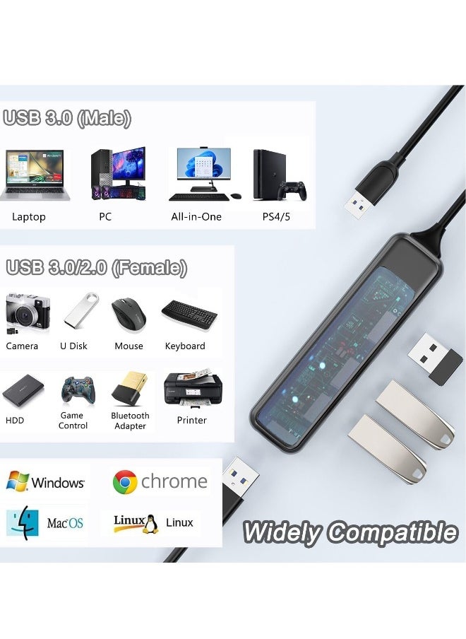 ماركة غير محددة - محور USB 3.0 شفاف، موزع وموسع 4 منافذ USB لجهاز الكمبيوتر المحمول، الكمبيوتر، PS4/5، Xbox، HDD، الطابعة، الكاميرا، لوحة المفاتيح، والفأرة - نقل بيانات عالي السرعة وتوافق مرن - Image 1