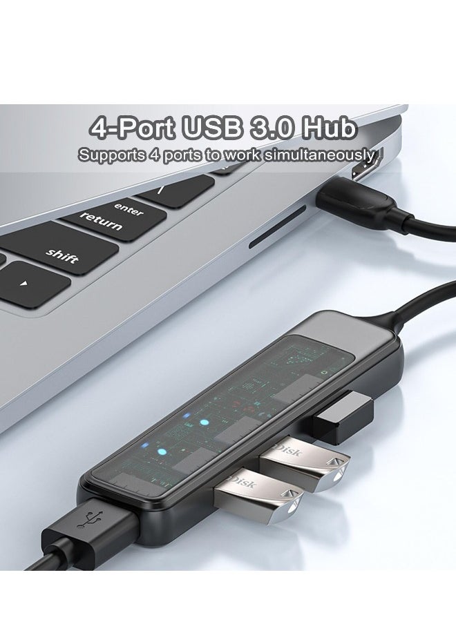 ماركة غير محددة - محور USB 3.0 شفاف، موزع وموسع 4 منافذ USB لجهاز الكمبيوتر المحمول، الكمبيوتر، PS4/5، Xbox، HDD، الطابعة، الكاميرا، لوحة المفاتيح، والفأرة - نقل بيانات عالي السرعة وتوافق مرن - Image 1