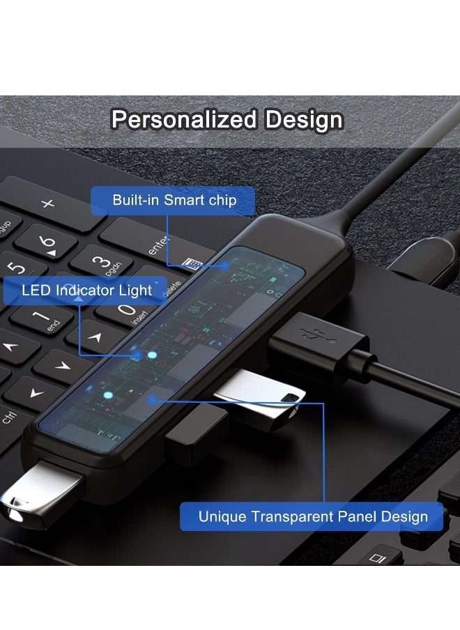 ماركة غير محددة - محور USB 3.0 شفاف، موزع وموسع 4 منافذ USB لجهاز الكمبيوتر المحمول، الكمبيوتر، PS4/5، Xbox، HDD، الطابعة، الكاميرا، لوحة المفاتيح، والفأرة - نقل بيانات عالي السرعة وتوافق مرن - Image 1