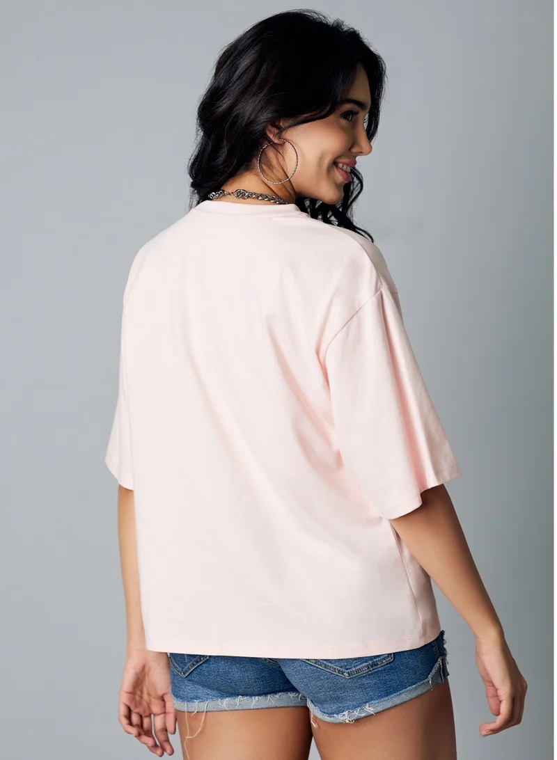 Zigzag Oversize Pink Stay Groovy Printed T-shirt