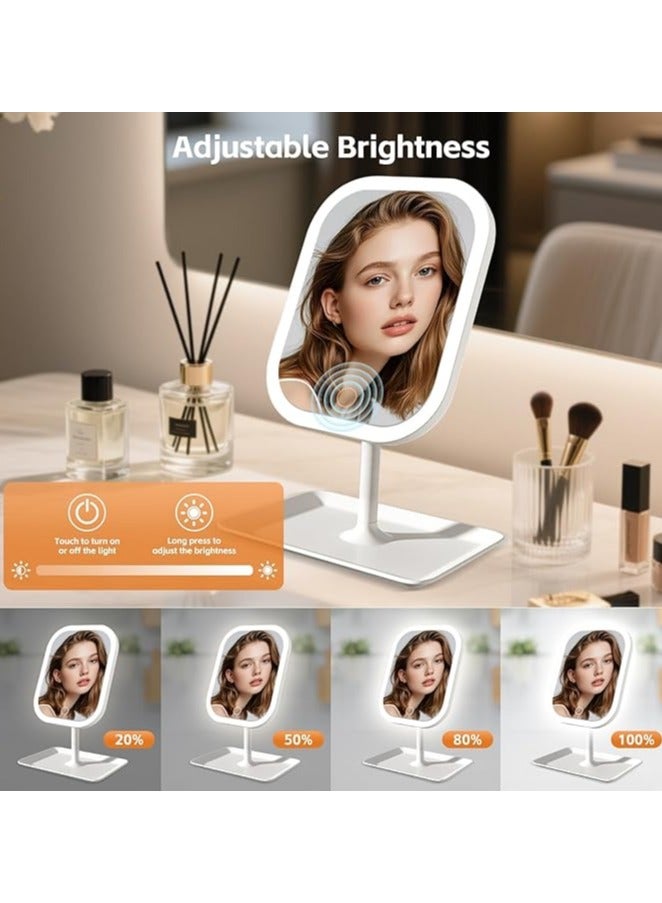 متجر الفرح مرآة تجميل مزودة بإضاءة LED، تعمل باللمس، قابلة لإعادة الشحن ببطارية 2400 مللي أمبير، قابلة للدوران 720 درجة، مرآة تجميل مزودة بإضاءة، محمولة للسفر، بثلاثة ألوان إضاءة - Image 4
