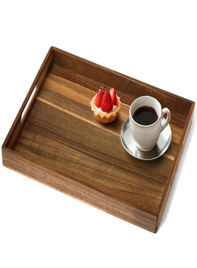S310 Acacia Wood Serving Tray with Handles, 17 Inch Wooden Tray for Ottoman, Breakfast, Lunch, Dinner, Decorative Rectangular Tray for Living Room, Kitchen Counter, Outdoor - Image 1