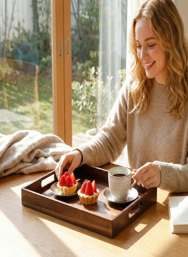 S310 Acacia Wood Serving Tray with Handles, 17 Inch Wooden Tray for Ottoman, Breakfast, Lunch, Dinner, Decorative Rectangular Tray for Living Room, Kitchen Counter, Outdoor - Image 4