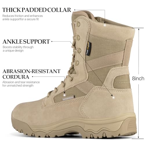 FREE SOLDIER Men's Tactical Boots 8 Inches Lightweight Combat Boot Durable Suede Leather Military Work Boots Desert Boot(Tan-waterproof,10) - Image 3