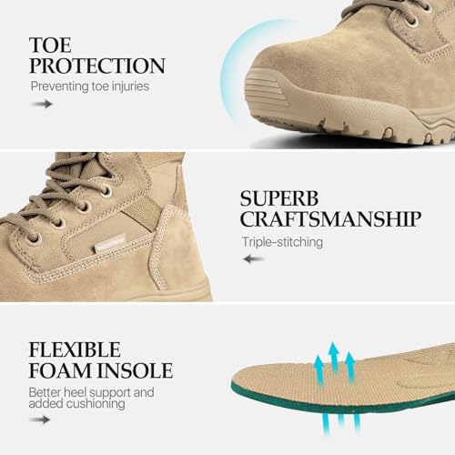 FREE SOLDIER Men's Tactical Boots 8 Inches Lightweight Combat Boot Durable Suede Leather Military Work Boots Desert Boot(Tan-waterproof,10) - Image 5