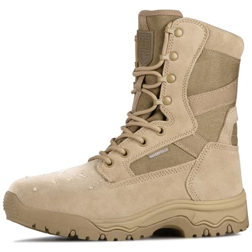 FREE SOLDIER Men's Tactical Boots 8 Inches Lightweight Combat Boot Durable Suede Leather Military Work Boots Desert Boot(Tan-waterproof,10) - Image 1