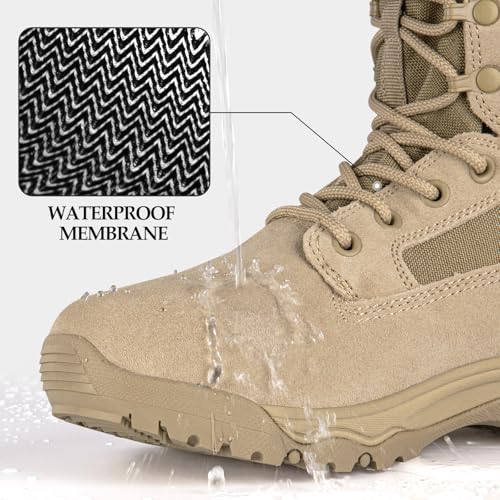 FREE SOLDIER Men's Tactical Boots 8 Inches Lightweight Combat Boot Durable Suede Leather Military Work Boots Desert Boot(Tan-waterproof,10) - Image 2