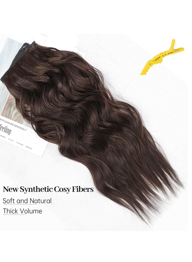 Loquat Invisible Wire Hair Extensions with Transparent Headband Adjustable Size 4 Secure Clips Long Wavy Secret Hairpiece 20 Inch Reddish Chocolate Brown for Women - Image 2