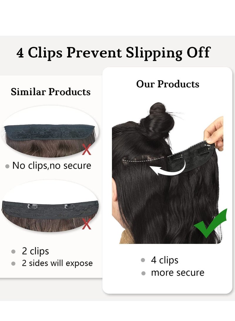 Loquat Invisible Wire Hair Extensions with Transparent Headband Adjustable Size 4 Secure Clips Long Wavy Secret Hairpiece 20 Inch Reddish Chocolate Brown for Women - Image 4