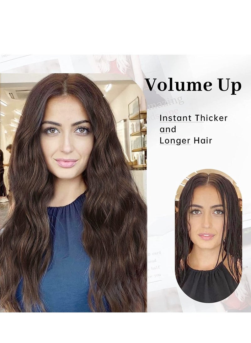 Loquat Invisible Wire Hair Extensions with Transparent Headband Adjustable Size 4 Secure Clips Long Wavy Secret Hairpiece 20 Inch Reddish Chocolate Brown for Women - Image 5