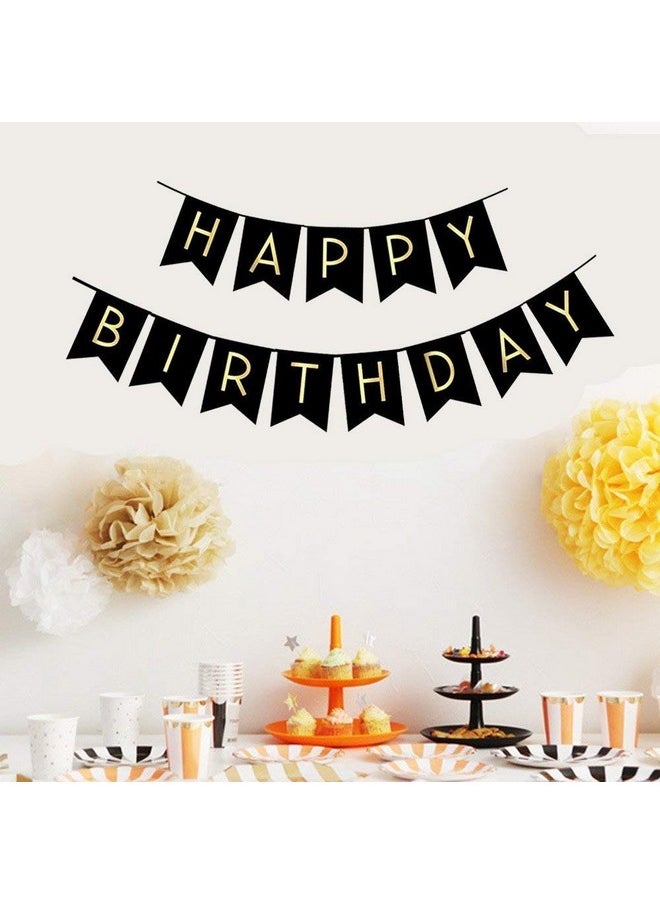 Balloonistics Happy Birthday Banner Black and Gold Birthday Bunting Stylish Decorations and Party Supplies  - Image 1