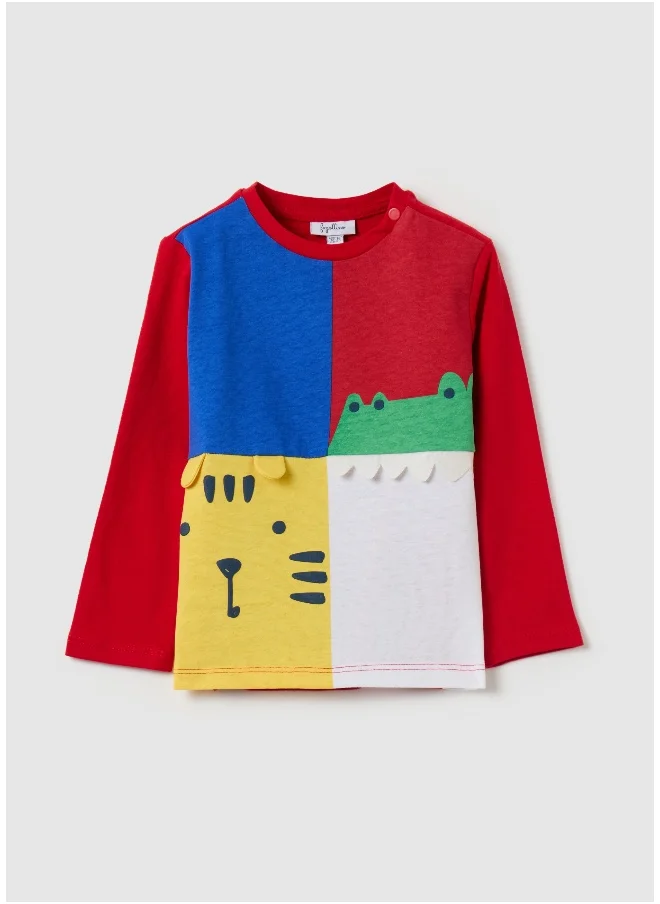 Ovs Long-sleeved colourblock T-shirt in organic cotton
