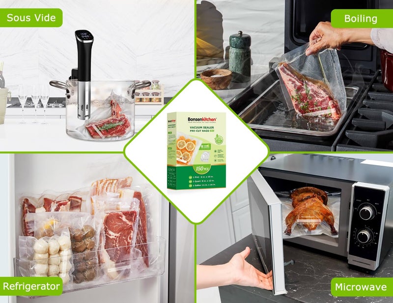 Bonsenkitchen Vacuum Sealer Bags, 20 Gallon 11" x 16"+ 80 Quart 8" x 12"+ 50 Pint 6" x 10", Commercial Grade, BPA Free, Food Sealer Bags for Vac Storage, Meal Prep or Sous Vide Cooking, VB15 - Image 5