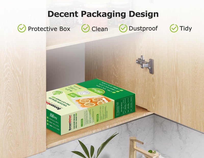 Bonsenkitchen Vacuum Sealer Bags, 20 Gallon 11" x 16"+ 80 Quart 8" x 12"+ 50 Pint 6" x 10", Commercial Grade, BPA Free, Food Sealer Bags for Vac Storage, Meal Prep or Sous Vide Cooking, VB15 - Image 3