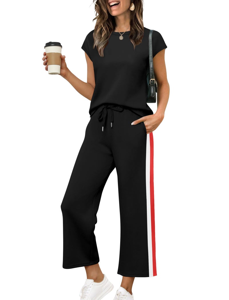 Sampeel Holiday Outfits for Women 2026 Business Casual Trendy 2 Piece Sets Lounge Sets Matching Set Women Clothing Workout Black S - Image 1