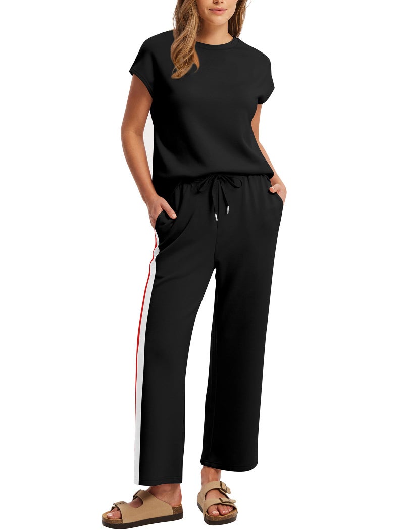 Sampeel Holiday Outfits for Women 2026 Business Casual Trendy 2 Piece Sets Lounge Sets Matching Set Women Clothing Workout Black S - Image 2