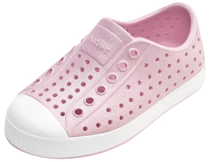 Native Shoes Unisex-Child Jefferson Bio-Bling Sneakers, Barely Pink Bling/Shell White, 9 Toddler