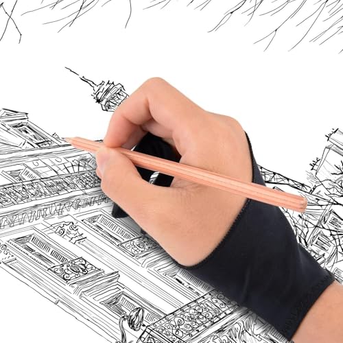 Mizi Palm Rejection Artist Gloves, Two Fingers Anti Smudge Free Size for Digital Graphics Monitor, Drawing Tablet, Sketching, iPad, Suitable for Left and Right Hand - Black - Image 1