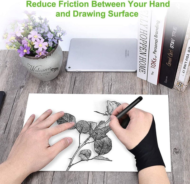 Mizi Palm Rejection Artist Gloves, Two Fingers Anti Smudge Free Size for Digital Graphics Monitor, Drawing Tablet, Sketching, iPad, Suitable for Left and Right Hand - Black - Image 5