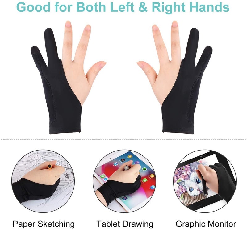 Mizi Palm Rejection Artist Gloves, Two Fingers Anti Smudge Free Size for Digital Graphics Monitor, Drawing Tablet, Sketching, iPad, Suitable for Left and Right Hand - Black - Image 4