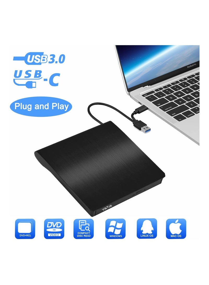 ikTck External CD DVD Drive Type-C USB 3.0 Portable CD DVD Burner/Writer Optical Drive Player Reader for MacBook Pro Air iMac Laptop Desktop PC Windows 11/10/8/7 Linux Mac OS - Image 4