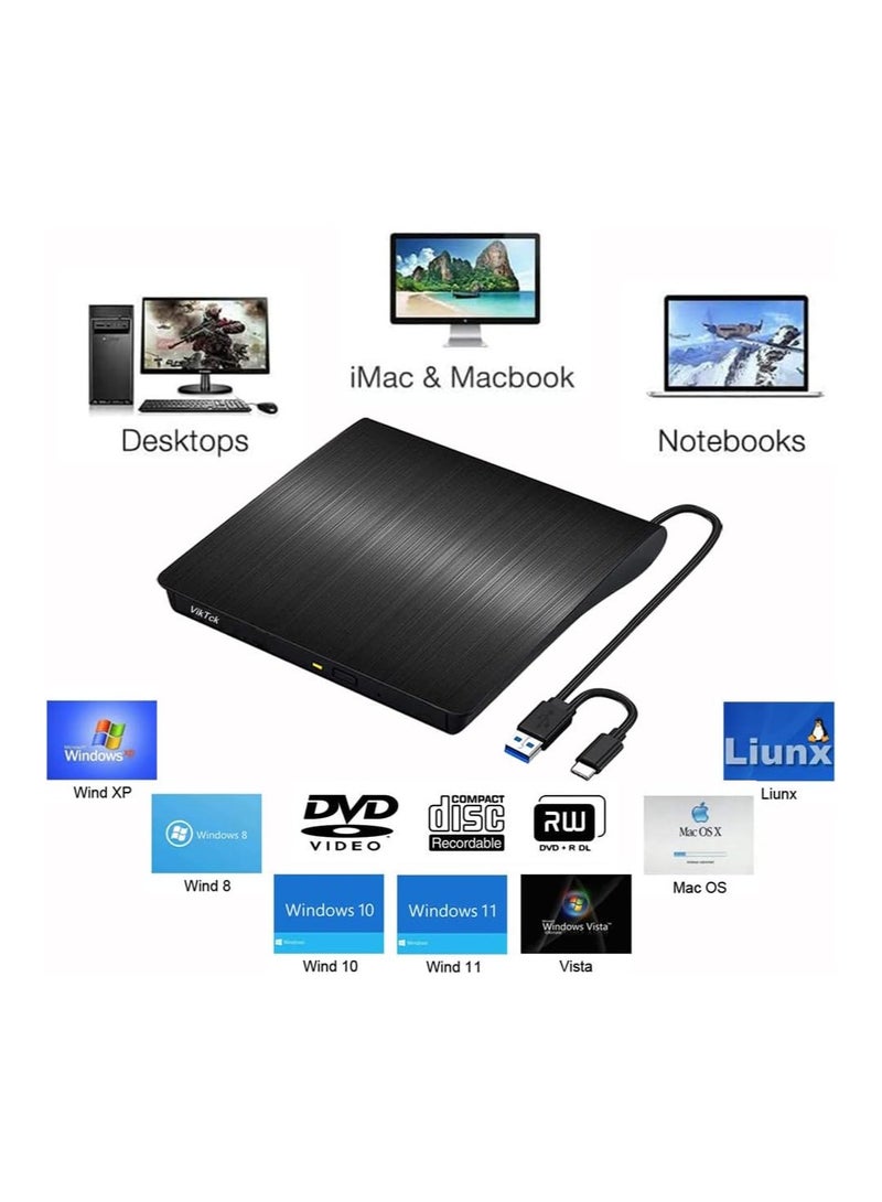 ikTck External CD DVD Drive Type-C USB 3.0 Portable CD DVD Burner/Writer Optical Drive Player Reader for MacBook Pro Air iMac Laptop Desktop PC Windows 11/10/8/7 Linux Mac OS - Image 3