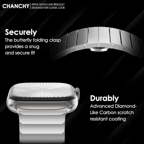 CHANCHY Stainless Steel Band Compatible for Apple Watch Band 38mm 40mm 41mm 42mm, Link Bracelet Metal Strap with Folding Clasp for iWatch Series 11 10 9 8 7 6 5 4 3 2 1 SE/SE2/SE3 Women Men, Silver - Image 4
