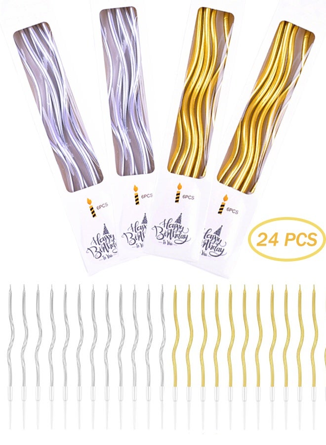24 Silver/Gold Curved Birthday Candles | Eid/Dubai Party Decor | Eco-Friendly & Photogenic - Image 1