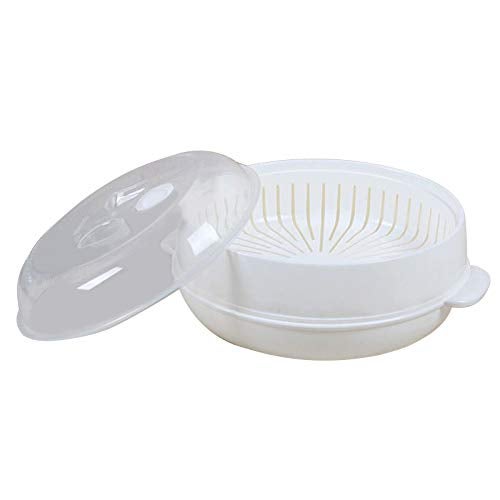 FEOOWV 1-Tier Microwave Steamer Heating Steamer for Home Kitchen White (Round) - Image 1