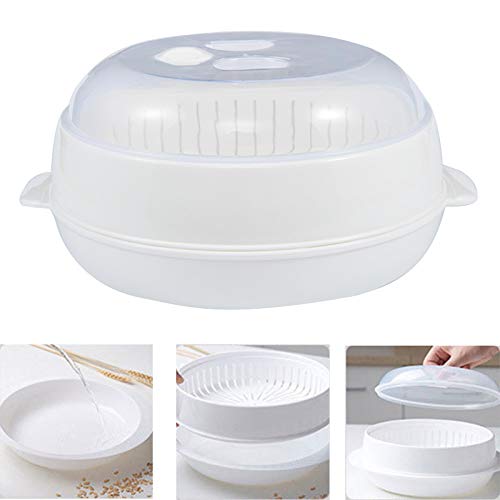 FEOOWV 1-Tier Microwave Steamer Heating Steamer for Home Kitchen White (Round) - Image 2