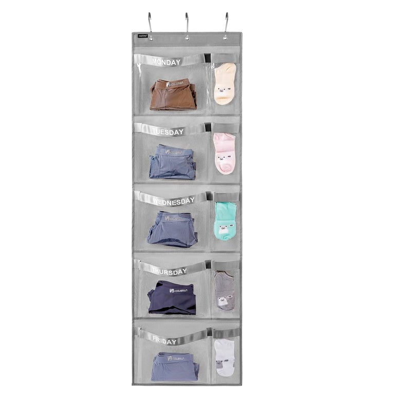 ANZORG Weekly Kids Clothes Organizer Day of Week School Clothing Storage Monday to Friday Hanging Closet Organizer (Grey) - Image 1