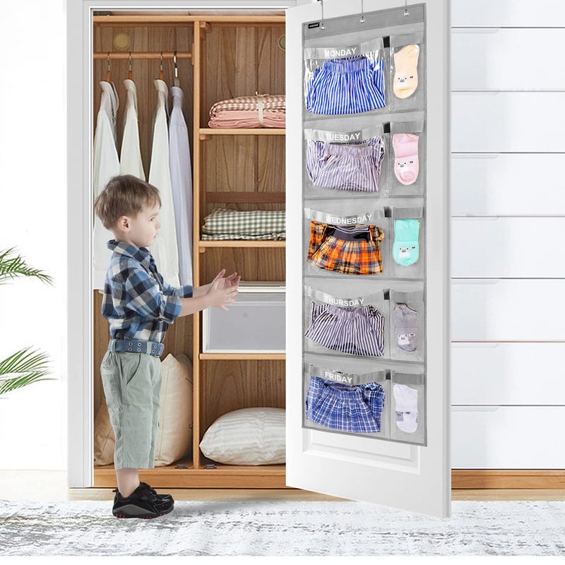 ANZORG Weekly Kids Clothes Organizer Day of Week School Clothing Storage Monday to Friday Hanging Closet Organizer (Grey) - Image 3