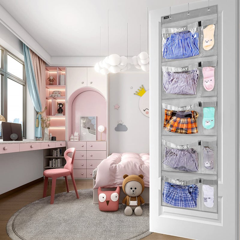 ANZORG Weekly Kids Clothes Organizer Day of Week School Clothing Storage Monday to Friday Hanging Closet Organizer (Grey) - Image 4