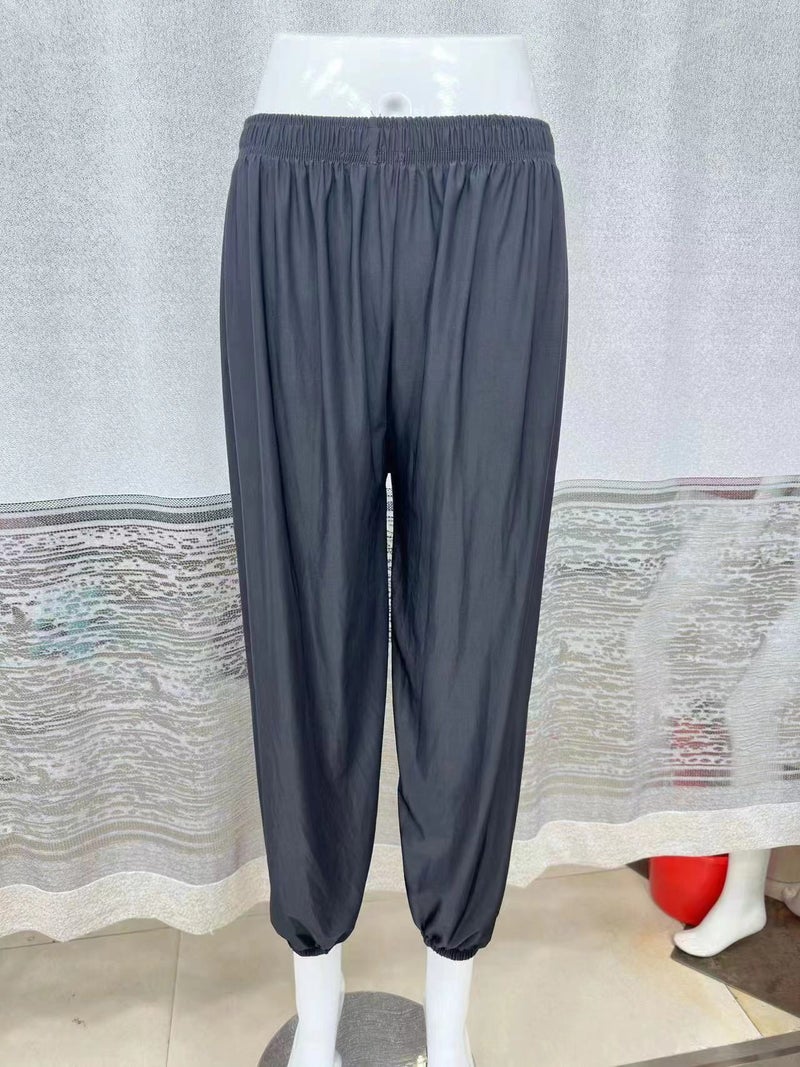 Guofeng Anti-mosquito Pants High Waist Womens Summer Thin Ice Silk Bloomers Stall Cool Pants Harlan Bundled Pants pure black 