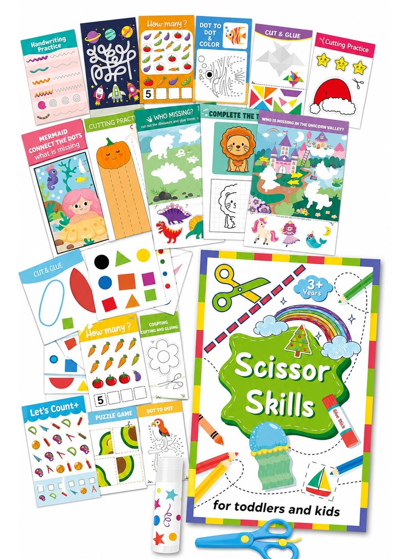 Capstro Kids Paper-Cutting Book with Safe Scissors & Glue Stick – DIY Kids Craft Activity Workbook | Early Learning Scissor Skills Practice for Ages 4–6 | Creative Cutting & Pasting Book - Image 1