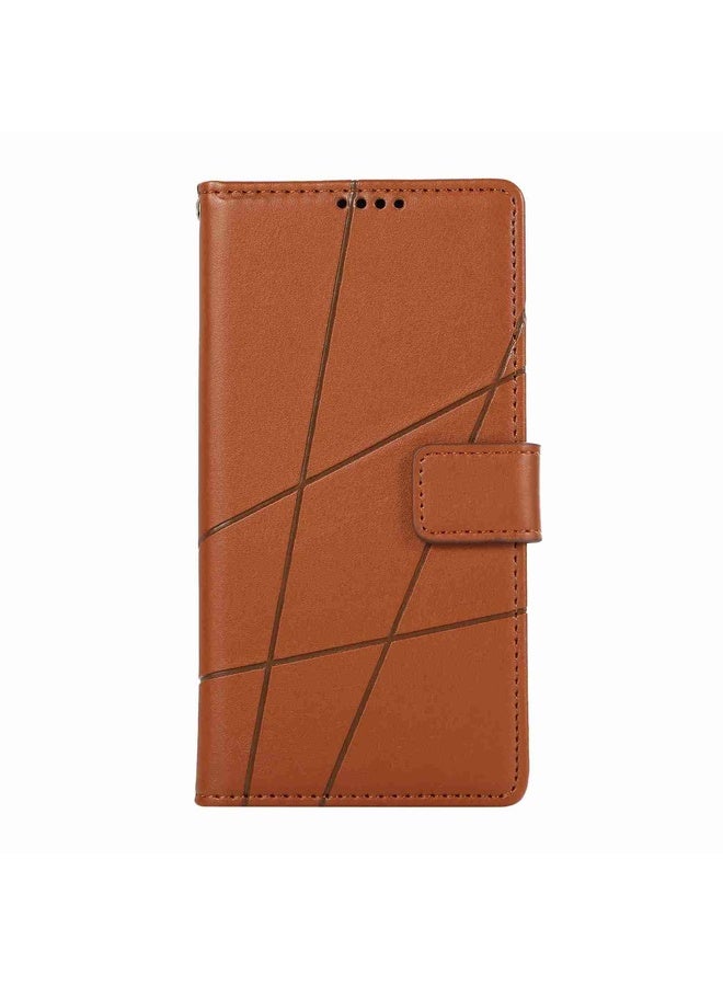 Case Cover For iPhone 13 mini PU Genuine Leather Texture Embossed Line Phone Case(Brown)