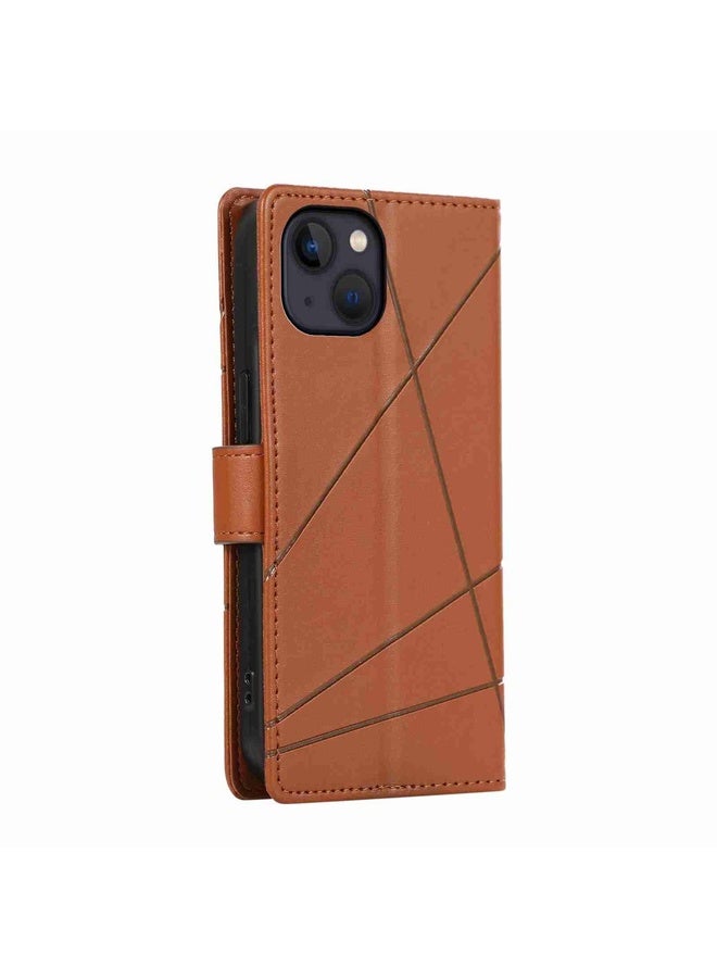 Case Cover For iPhone 13 mini PU Genuine Leather Texture Embossed Line Phone Case(Brown)