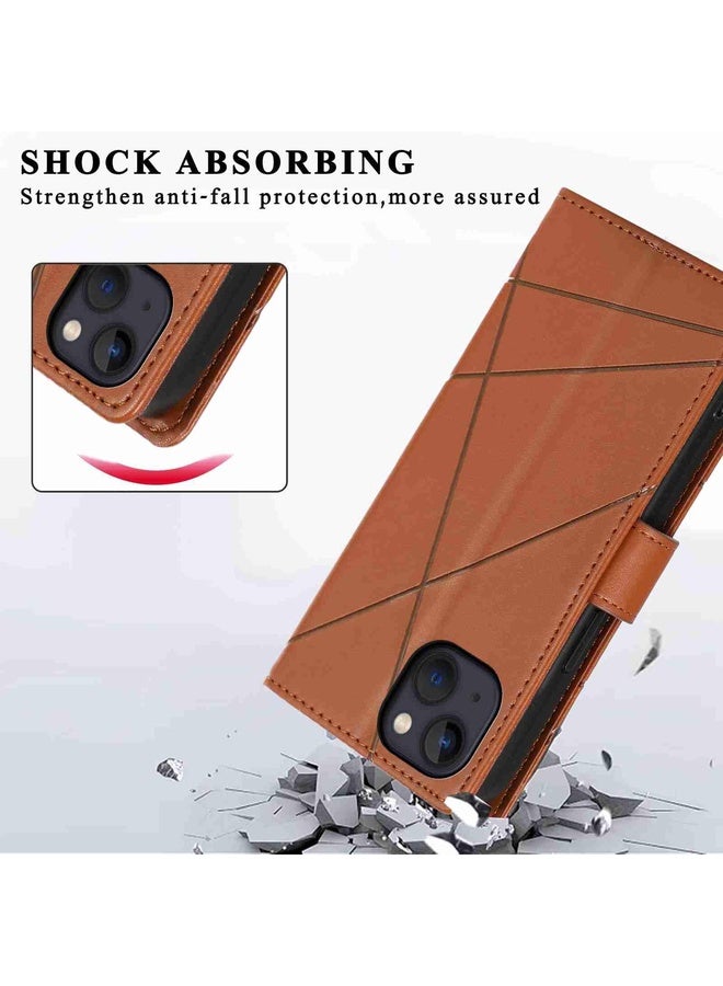 Case Cover For iPhone 13 mini PU Genuine Leather Texture Embossed Line Phone Case(Brown)