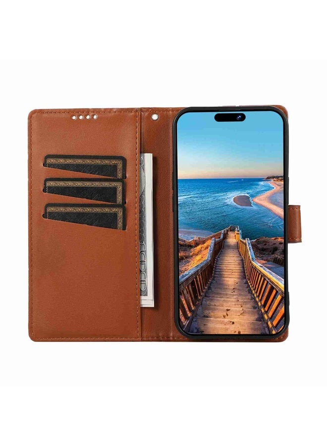 Case Cover For iPhone 13 mini PU Genuine Leather Texture Embossed Line Phone Case(Brown)