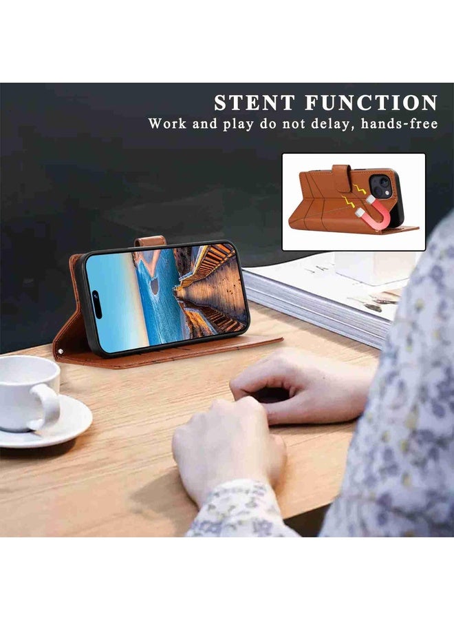 Case Cover For iPhone 13 mini PU Genuine Leather Texture Embossed Line Phone Case(Brown)