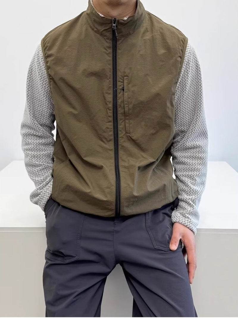 Summer Outdoor Functional Windproof Vest Men'S Military Green Stand-Up Collar Sports Mountaineering Vest Jacket Vest - Image 4