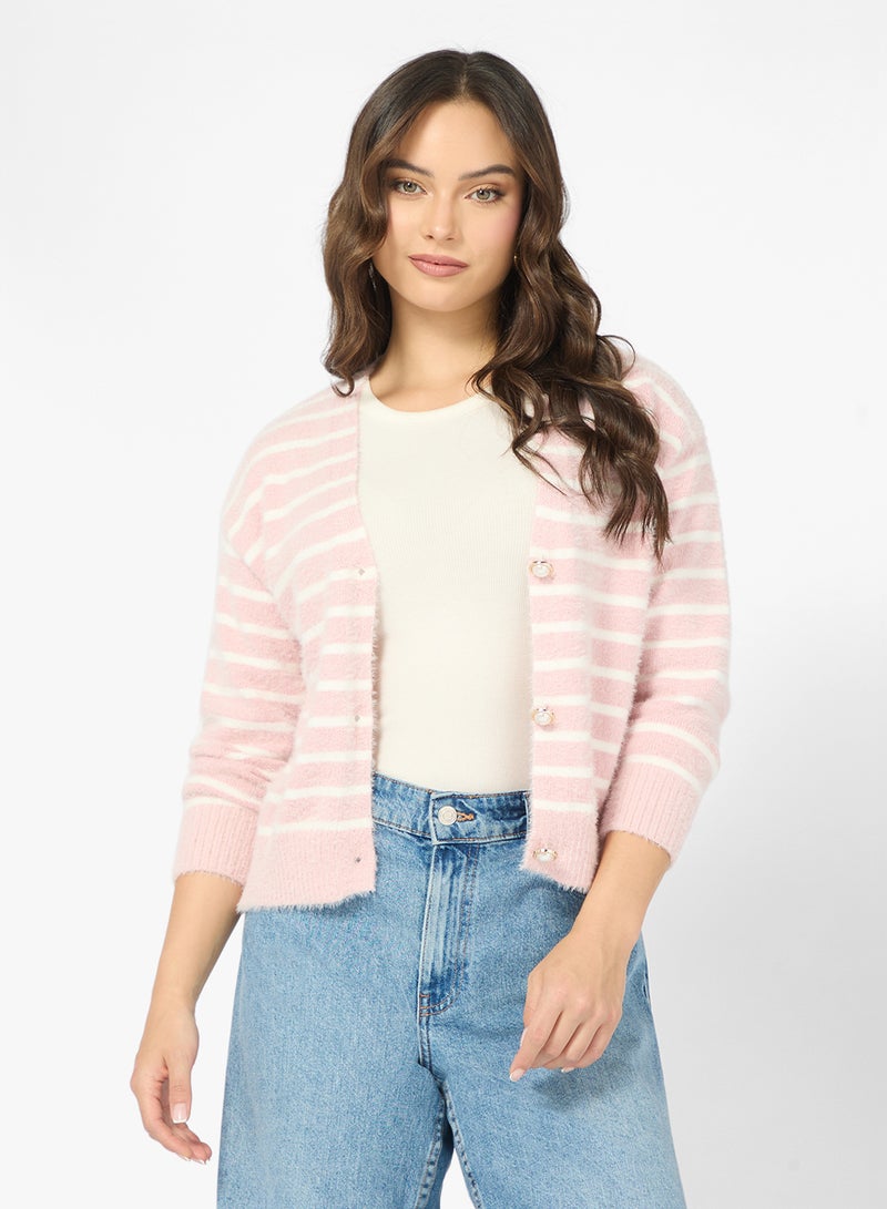 Ginger Classic Stripe Button Through Cardigan - Image 1