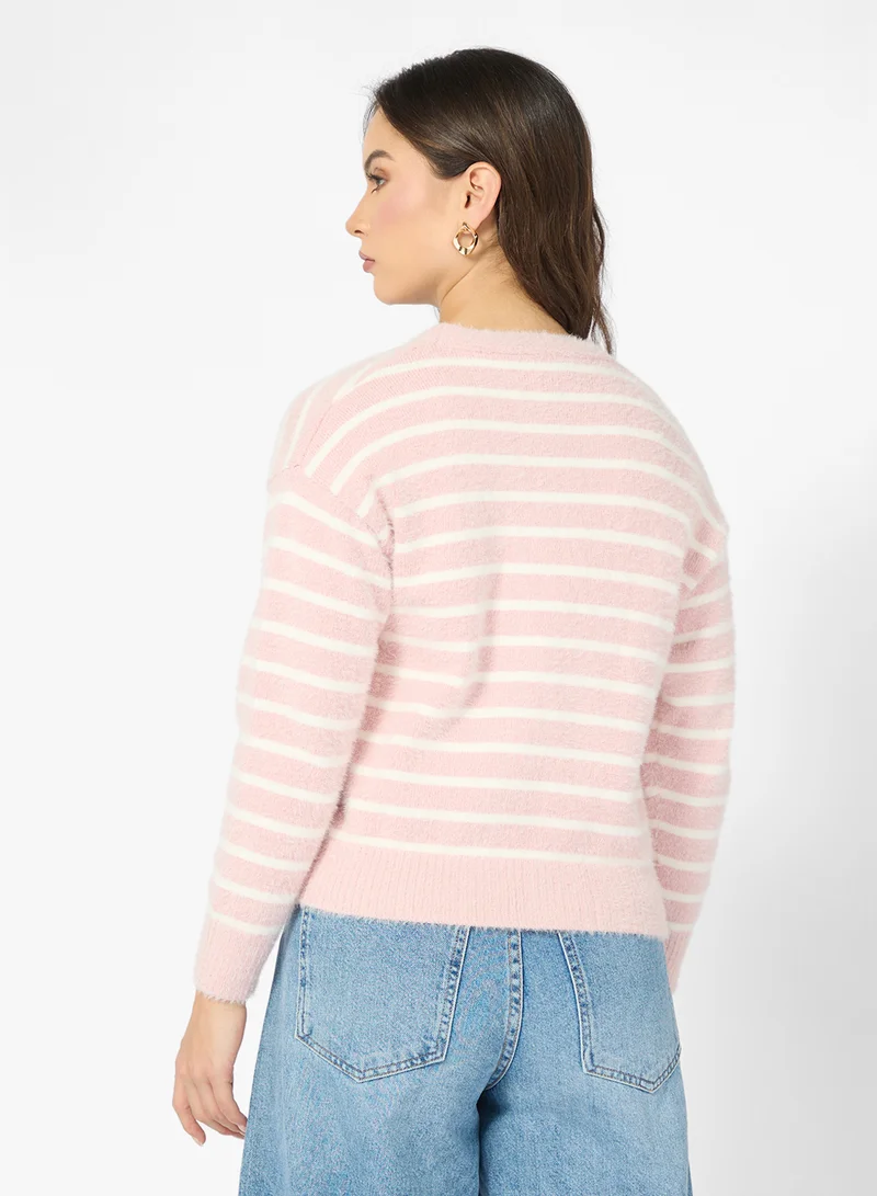 جينجر Classic Stripe Button Through Cardigan