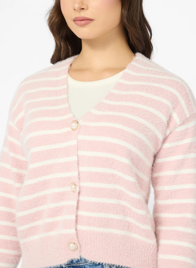 Ginger Classic Stripe Button Through Cardigan