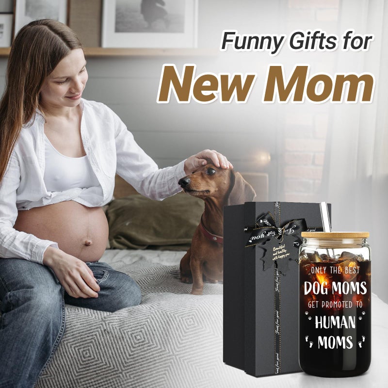 Patouque New Mom Gifts for Pregnant Women, 16oz Drinking Glass Cup with Lid and Straw, Funny Dog Mom Pregnancy Gift for Expecting Mom, Mother to be - Postpartum, Mothers Day, Birthday Gifts for First Time Moms  - Image 2