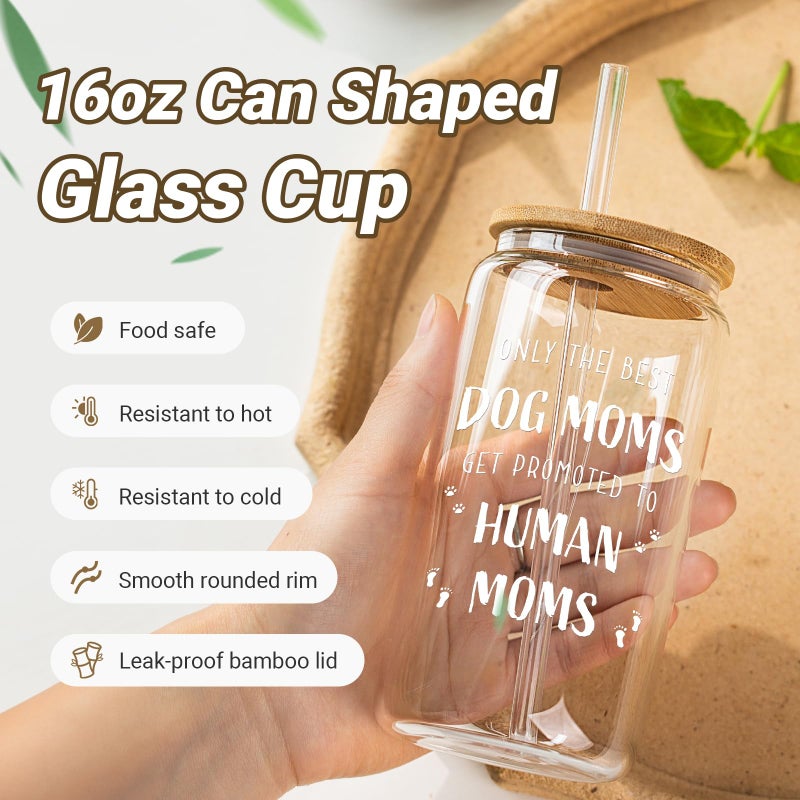 Patouque New Mom Gifts for Pregnant Women, 16oz Drinking Glass Cup with Lid and Straw, Funny Dog Mom Pregnancy Gift for Expecting Mom, Mother to be - Postpartum, Mothers Day, Birthday Gifts for First Time Moms  - Image 4
