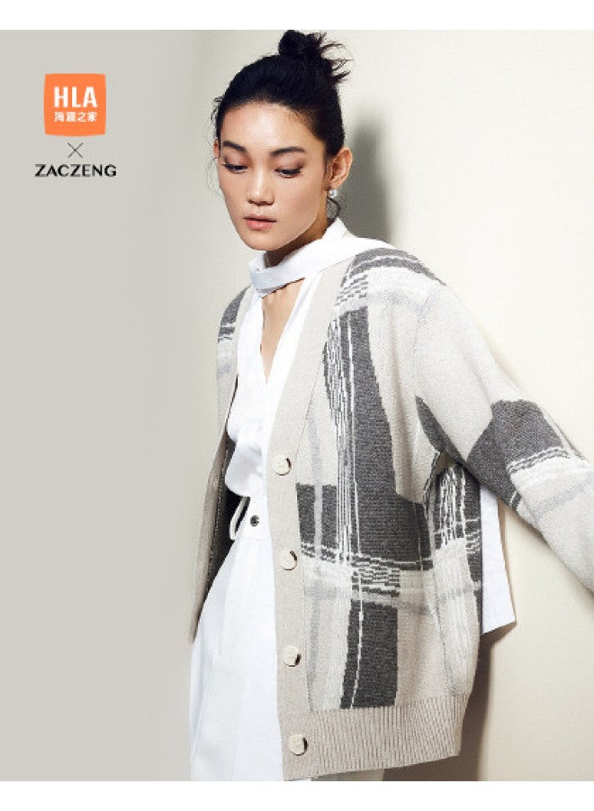 HLA كارديجان نسائي محبوك دافئ بأسلوب كاجوال مريح بتصميم ملون من الربيع والخريف - Image 1