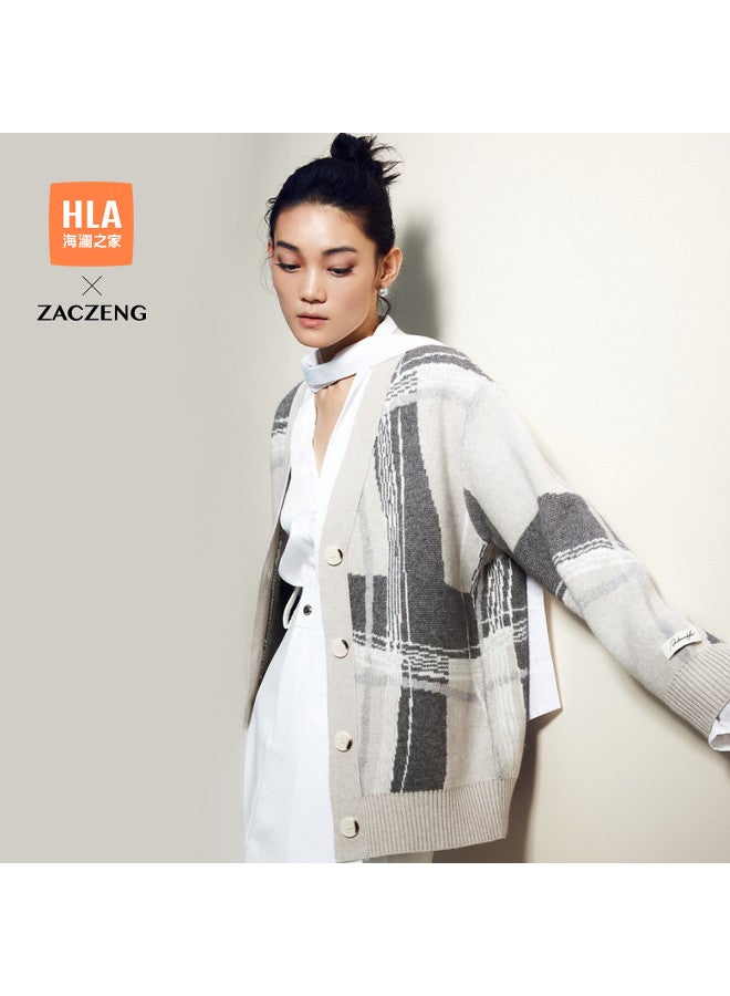 HLA كارديجان نسائي محبوك دافئ بأسلوب كاجوال مريح بتصميم ملون من الربيع والخريف - Image 2